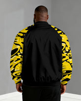 Big & Tall Men's Yellow Graffiti Print Zip Long Sleeve Jacket